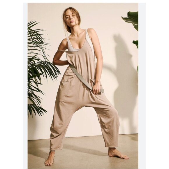 Free People Pants - Free People Movement Hot Shot Jumpsuit Womens XS Taupe Harem Overalls Lounge